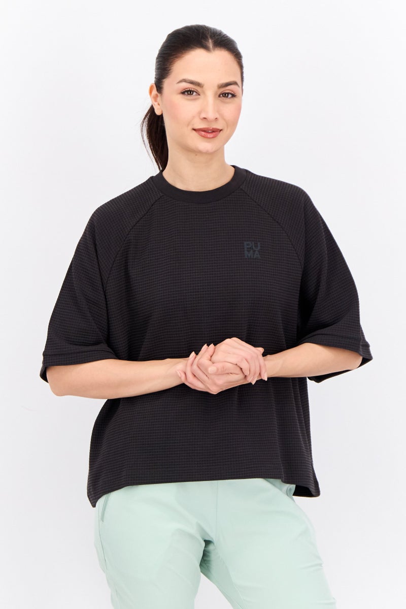 Women Sportswear Fit Short Sleeve Outdoor Sweatshirt, Black