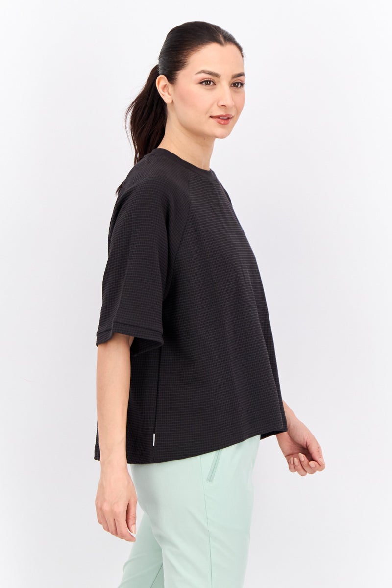 Women Sportswear Fit Short Sleeve Outdoor Sweatshirt, Black