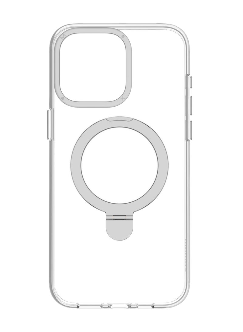 Momax - Flip Magnetic Case for iPhone 15 Pro | MagSafe Compatible w/ Ring Grip and Stand, Drop & Scratch Protection w/ Raised Edges, Shock Resistant, Anti-Slip - Transparent Clear - Image 1