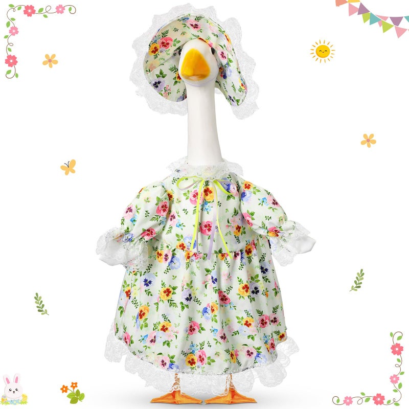 FuWeave Spring Goose Outfit Flower Porch Goose Clothes for 23" Large Statue Outdoor Patio Yard Lawn Art Decoration(Floral,23 inch) - Image 1