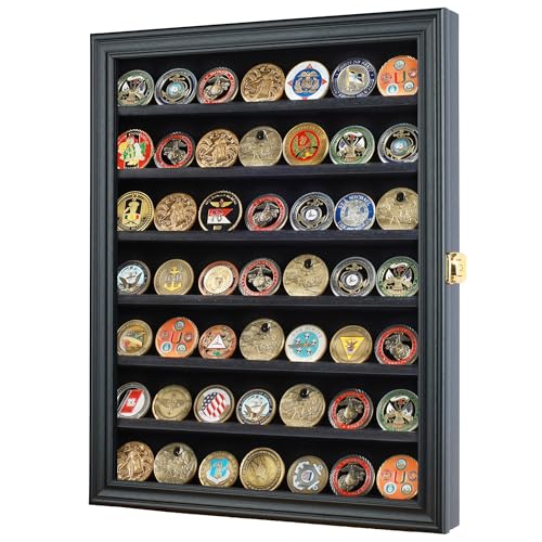 DisplayGifts Military Challenge Coin Display Case Poker Chip Display Stand Rack Black Finish 98 UV Protection Compatible with Army Navy Air Force Marine Corps Honored Coins - Image 1
