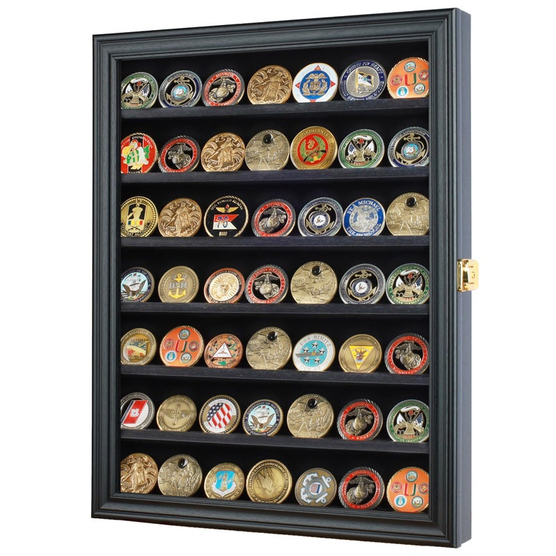 DisplayGifts Military Challenge Coin Display Case Poker Chip Display Stand Rack Black Finish 98 UV Protection Compatible with Army Navy Air Force Marine Corps Honored Coins - Image 2