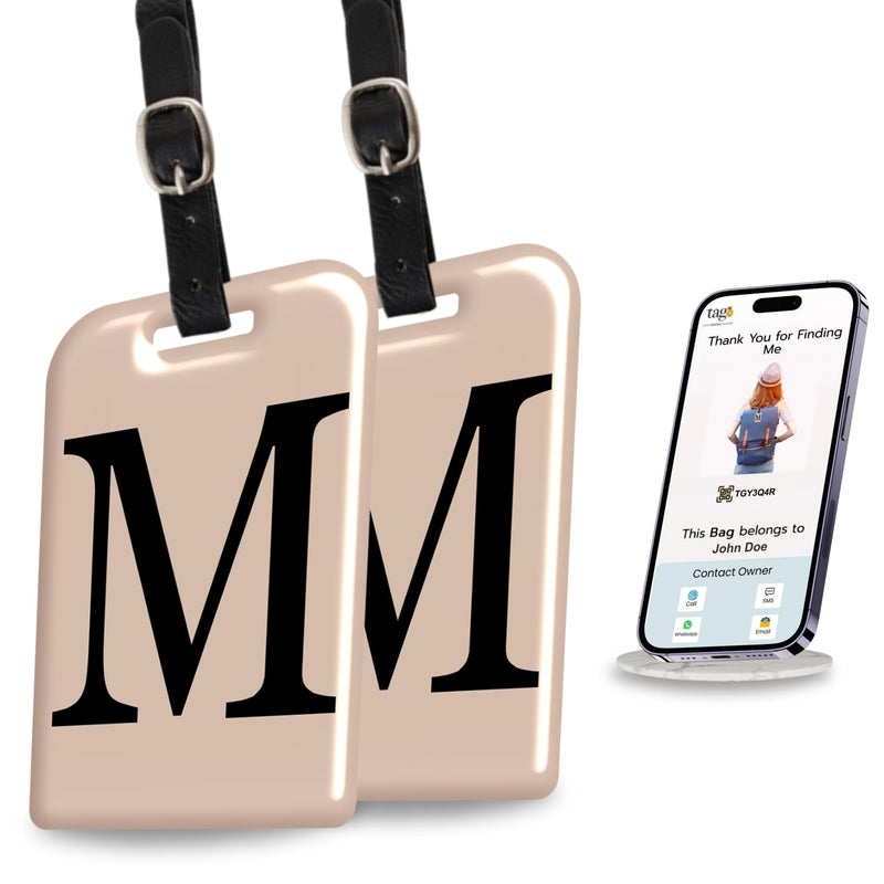 tag8 [Pack 2] Smart Luggage Tag ID with Name Initial B| Bag Tag with Global Loss Recovery Service | Airline Compliant | SITA World Tracer Code Enabled | Smart Alternative to Name Tags | Gift idea (M) - Image 1
