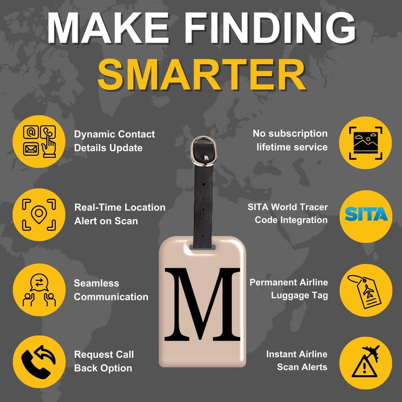 tag8 [Pack 2] Smart Luggage Tag ID with Name Initial B| Bag Tag with Global Loss Recovery Service | Airline Compliant | SITA World Tracer Code Enabled | Smart Alternative to Name Tags | Gift idea (M) - Image 4