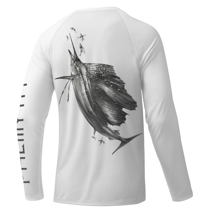 Palmyth Fishing Shirts for Men Long Sleeve UPF 50 T Shirt Sun Protection Tee UV TShirts White Sailfish L