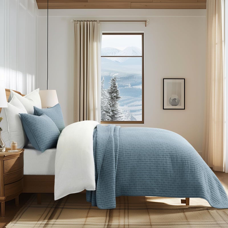 EVERGRACEHOME EVERGRACE x Kinsey Walsh Cross Stitch Pre-Washed Cotton Quilt Bedding Set Queen Size, Oversized 3 Pieces Lightweight Bedspread Coverlet for All Season, with 2 Matching Shams, Dusty Blue, 92"x96" - Image 4