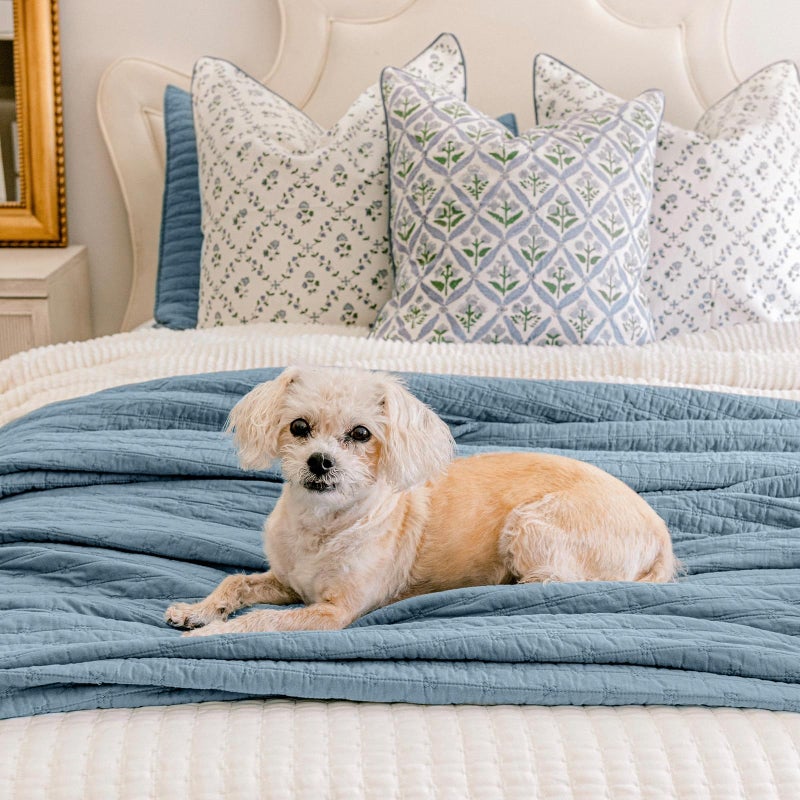 EVERGRACEHOME EVERGRACE x Kinsey Walsh Cross Stitch Pre-Washed Cotton Quilt Bedding Set Queen Size, Oversized 3 Pieces Lightweight Bedspread Coverlet for All Season, with 2 Matching Shams, Dusty Blue, 92"x96" - Image 5