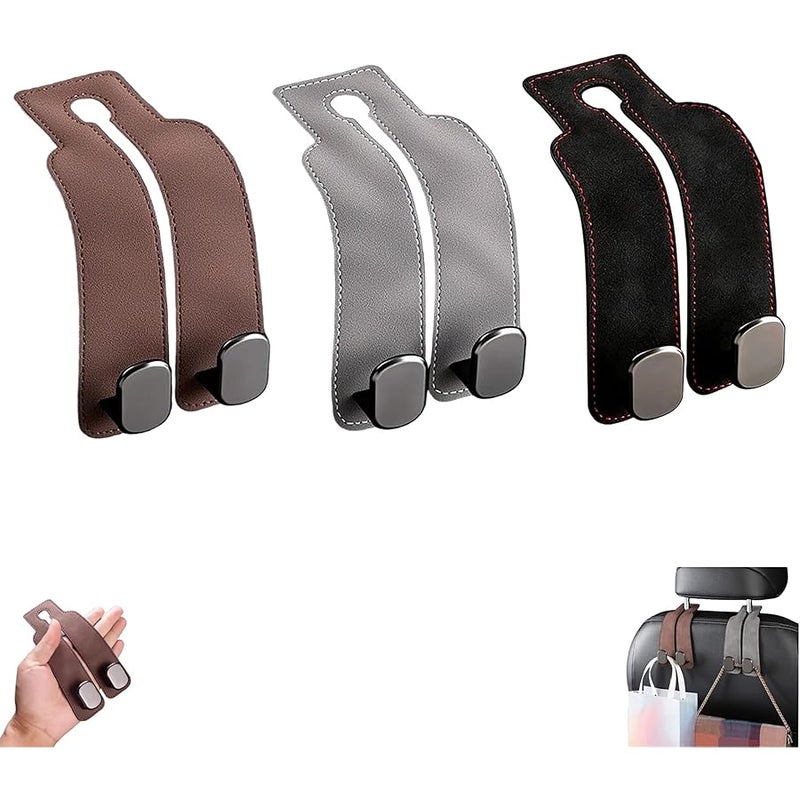 HISKI Car Seat Headrest Hooks for Purses and Bags, Support Car Headrest Hooks for Purses and Bags Coat, Leather Car Bag Purse Holder with Double Metal Hooks (MIX-3PCS) - Image 1