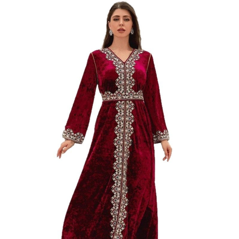 فستان نسائي من المخمل بقصة رقبة V أنيق - Image 5