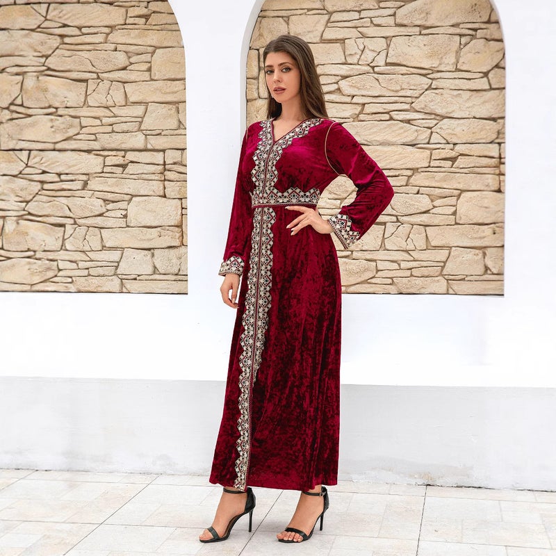 فستان نسائي من المخمل بقصة رقبة V أنيق - Image 4