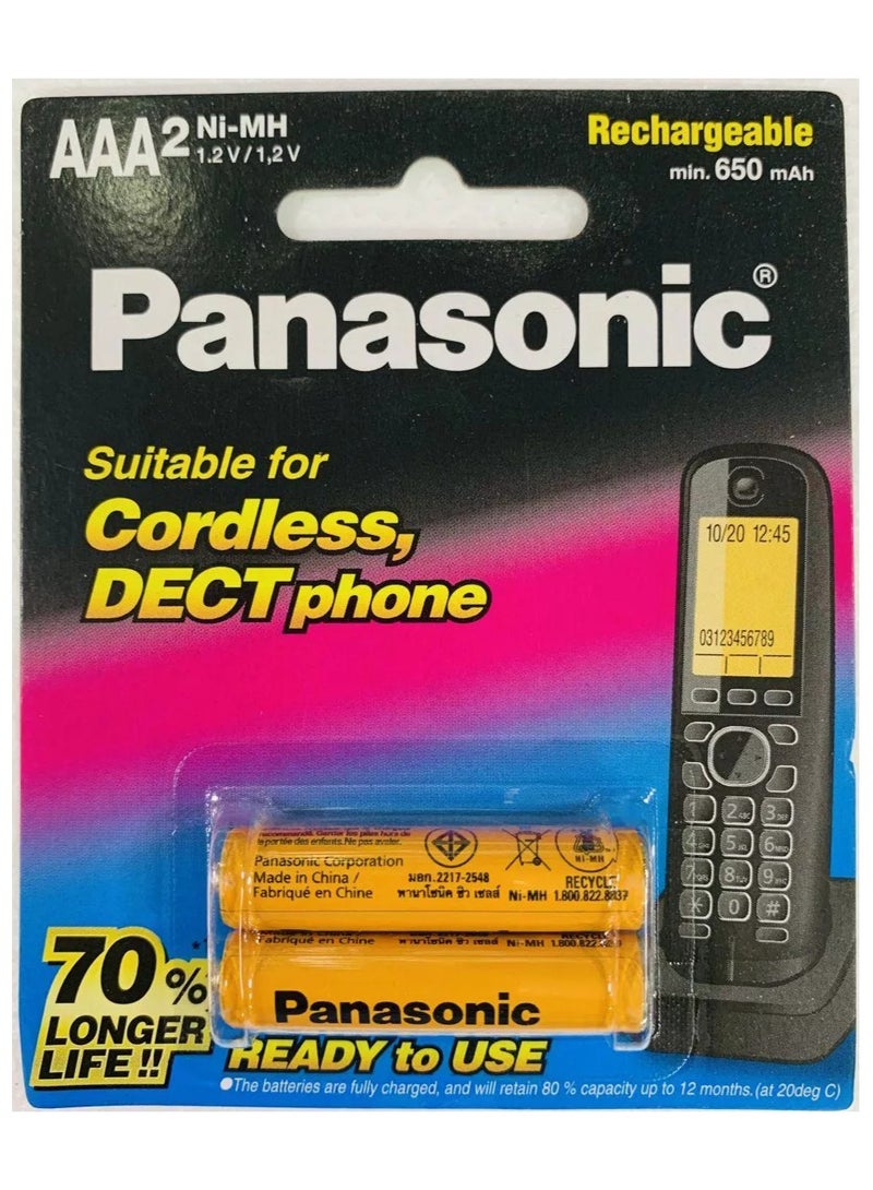 Panasonic AAA Rechargeable NiMH Battery for cordless DECT telephones, 1.2V 650mAh - Image 1
