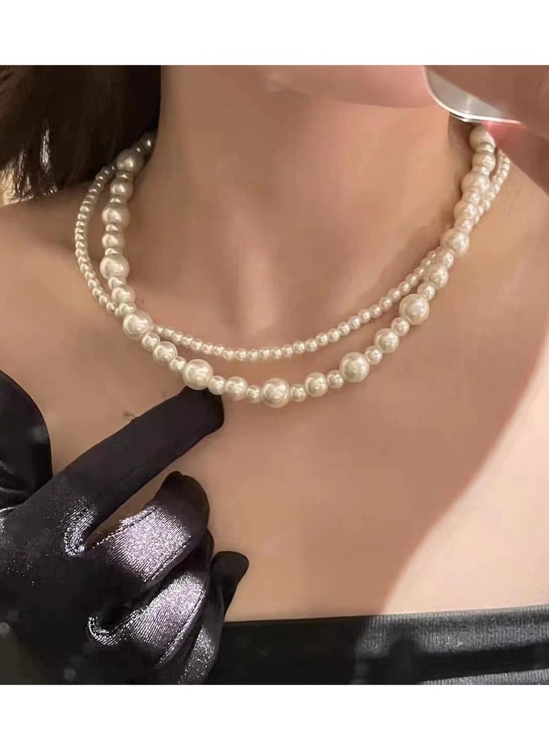 Goolsky Unique Multi-Layer Glass Pearl Necklace for Women – French Vintage-Inspired Layered Choker, Trendy Elegant Accessory