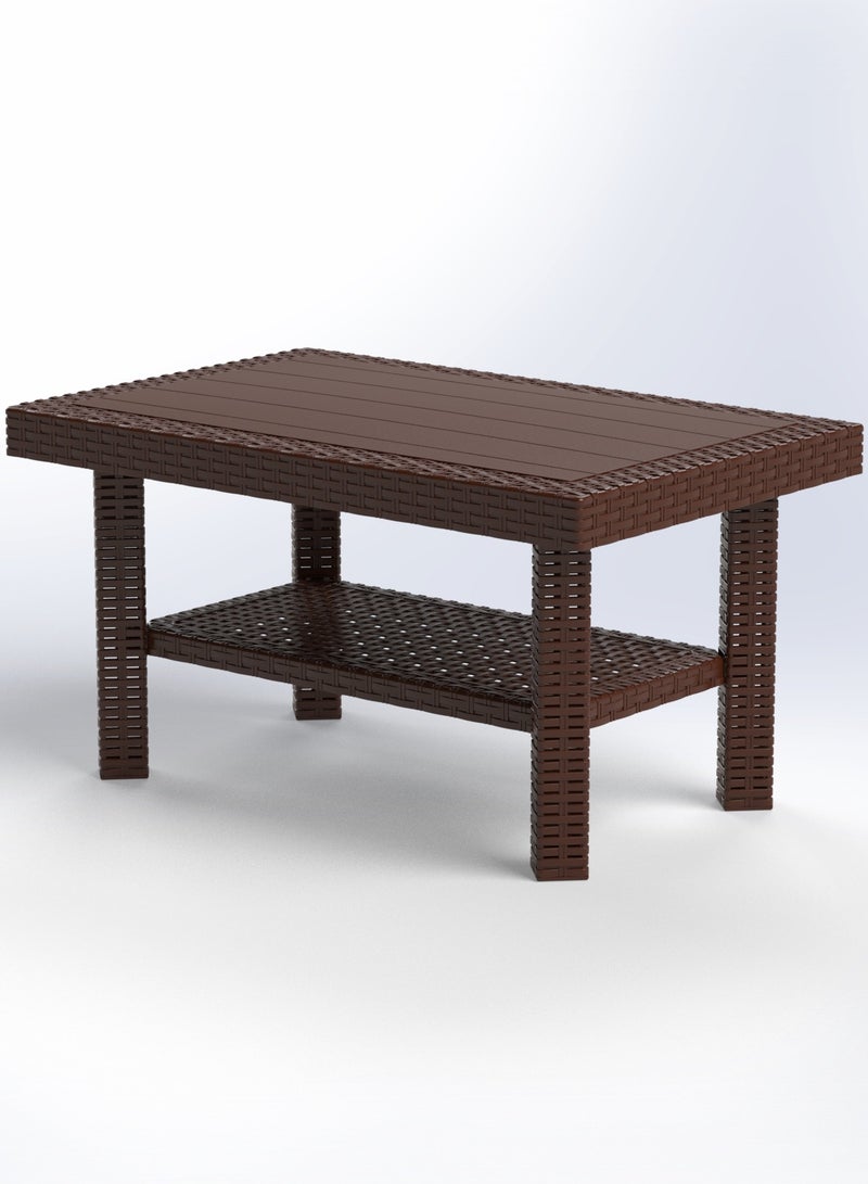 3MPlast Doublex Rattan Rectangular Coffee Plastic Table with Shelf - Image 1