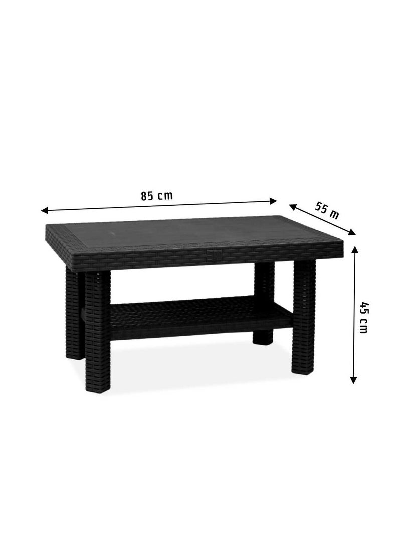 3MPlast Doublex Rattan Rectangular Coffee Plastic Table with Shelf - Image 2