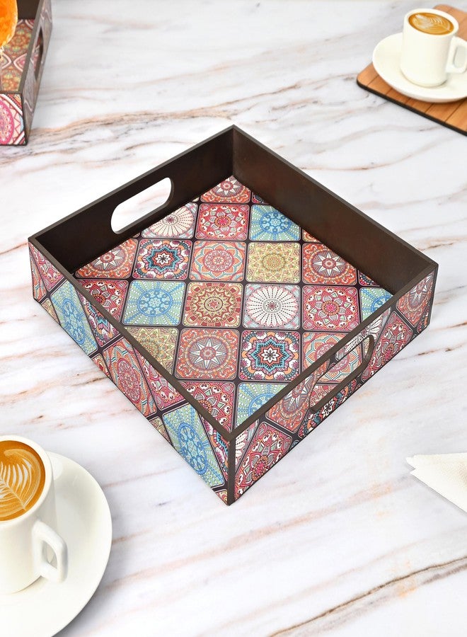 Gift Kya De صينية تقديم مربعة خشبية من GKD - تصميم ماندالا نابض بالحياة - صينية شاي وقهوة ووجبات خفيفة مقاس 11×11 بوصة - صينية ديكور للمنزل والمطبخ وطاولة الطعام - Image 1