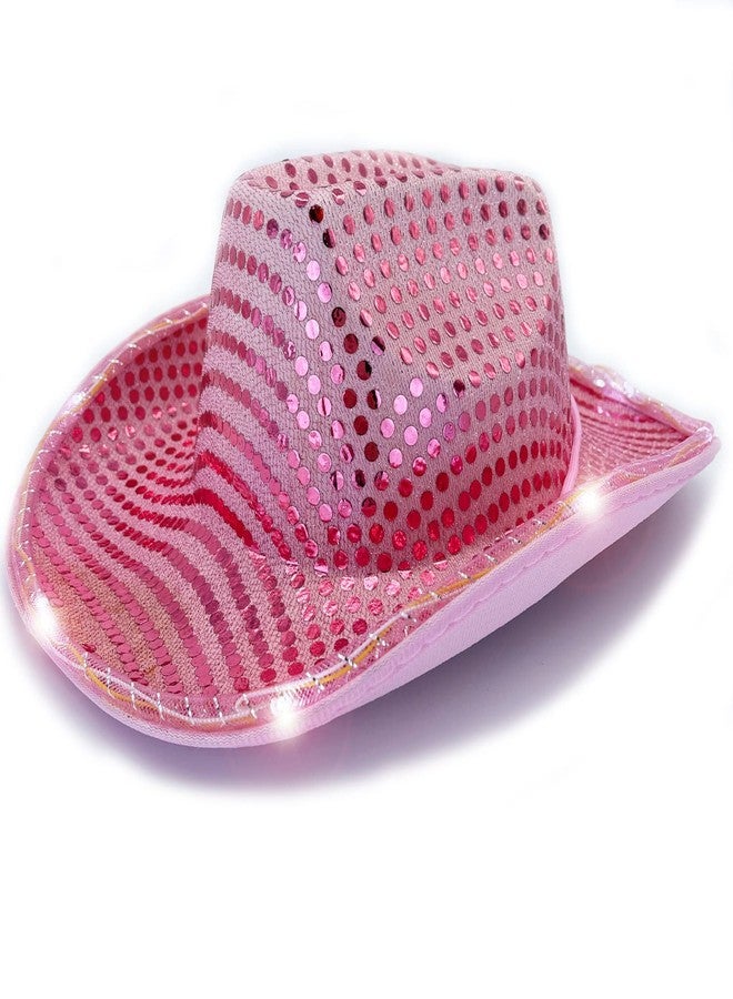 Winvin LED Light-up Cowboy Hat (Pink, Medium) - Stylish Western Themed Party Hat with Sequins and Flashing Lights - Perfect for Wedding, Halloween, Birthday, Christmas, Themed Parties, and More - Image 1