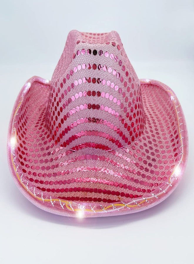 Winvin LED Light-up Cowboy Hat (Pink, Medium) - Stylish Western Themed Party Hat with Sequins and Flashing Lights - Perfect for Wedding, Halloween, Birthday, Christmas, Themed Parties, and More - Image 3