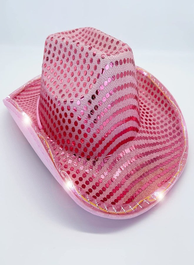 Winvin LED Light-up Cowboy Hat (Pink, Medium) - Stylish Western Themed Party Hat with Sequins and Flashing Lights - Perfect for Wedding, Halloween, Birthday, Christmas, Themed Parties, and More - Image 2