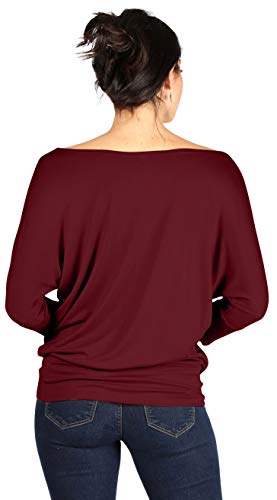 Simlu Womens Jersey Off the Shoulder Sweater Top Round Scoop Neck,Burgundy,Large - Image 3
