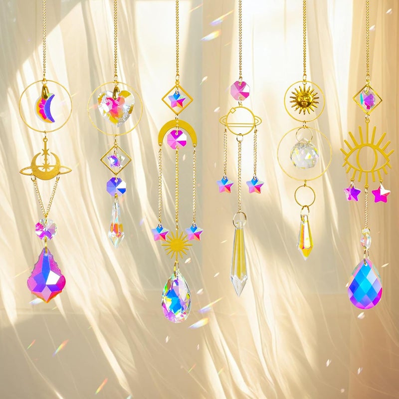 ilclviz Sun Catchers 6Pieces Colorful Crystals Suncatcher with Chain Pendant Ornaments Hanging Crystals Prism Rainbow for Window Home Indoor Outdoor Car Mirror Garden Christmas Day Party - Image 5