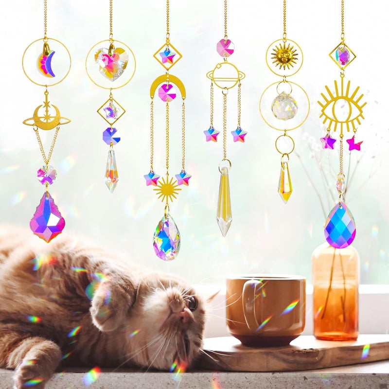 ilclviz Sun Catchers 6Pieces Colorful Crystals Suncatcher with Chain Pendant Ornaments Hanging Crystals Prism Rainbow for Window Home Indoor Outdoor Car Mirror Garden Christmas Day Party - Image 2
