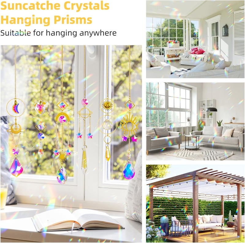 ilclviz Sun Catchers 6Pieces Colorful Crystals Suncatcher with Chain Pendant Ornaments Hanging Crystals Prism Rainbow for Window Home Indoor Outdoor Car Mirror Garden Christmas Day Party - Image 4