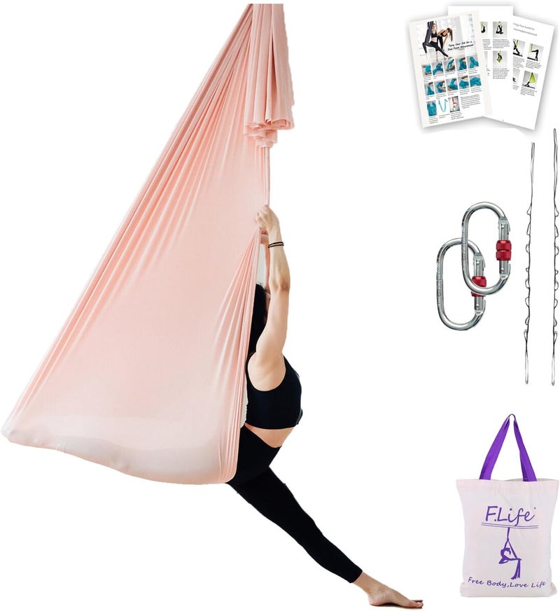 Flife Aerial Yoga Hammock 6.5 yards Premium Aerial Sling Silk Fabric Yoga Swing for Antigravity Inversion Include Daisy Chain,Carabiner and Pose Guide - Image 1