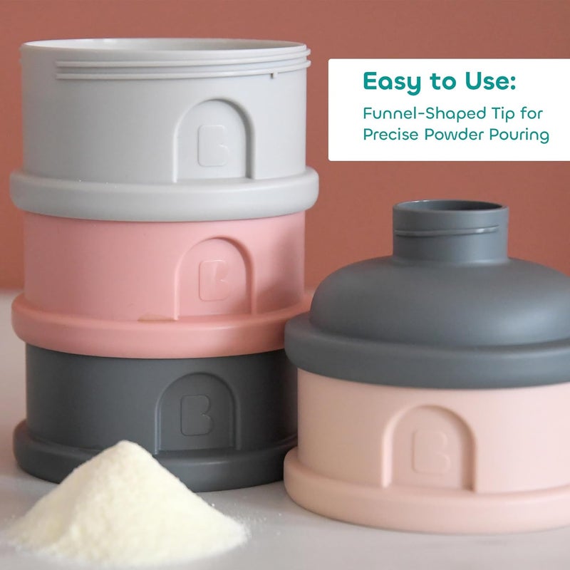 Baba حاوية بيبا متعددة الوظائف لتخزين الحليب - حاوية محكمة الإغلاق لتخزين مسحوق الحليب وطعام الأطفال، 4 أقسام قابلة للتبديل، آمنة للاستخدام في الميكروويف، مناسبة للسفر، وردي ورمادي معدني - Image 5