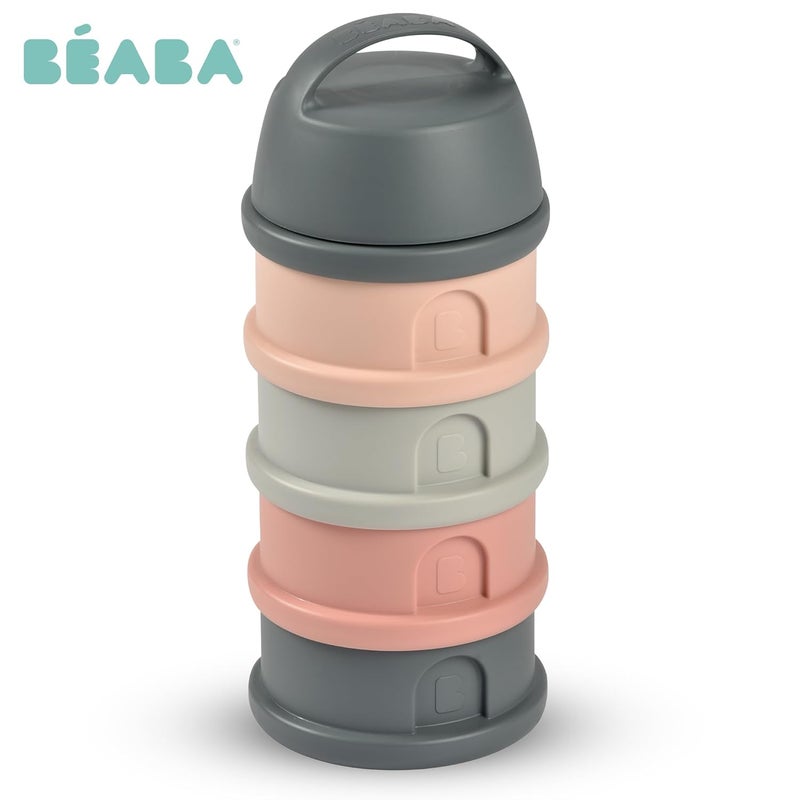 Baba حاوية بيبا متعددة الوظائف لتخزين الحليب - حاوية محكمة الإغلاق لتخزين مسحوق الحليب وطعام الأطفال، 4 أقسام قابلة للتبديل، آمنة للاستخدام في الميكروويف، مناسبة للسفر، وردي ورمادي معدني - Image 2