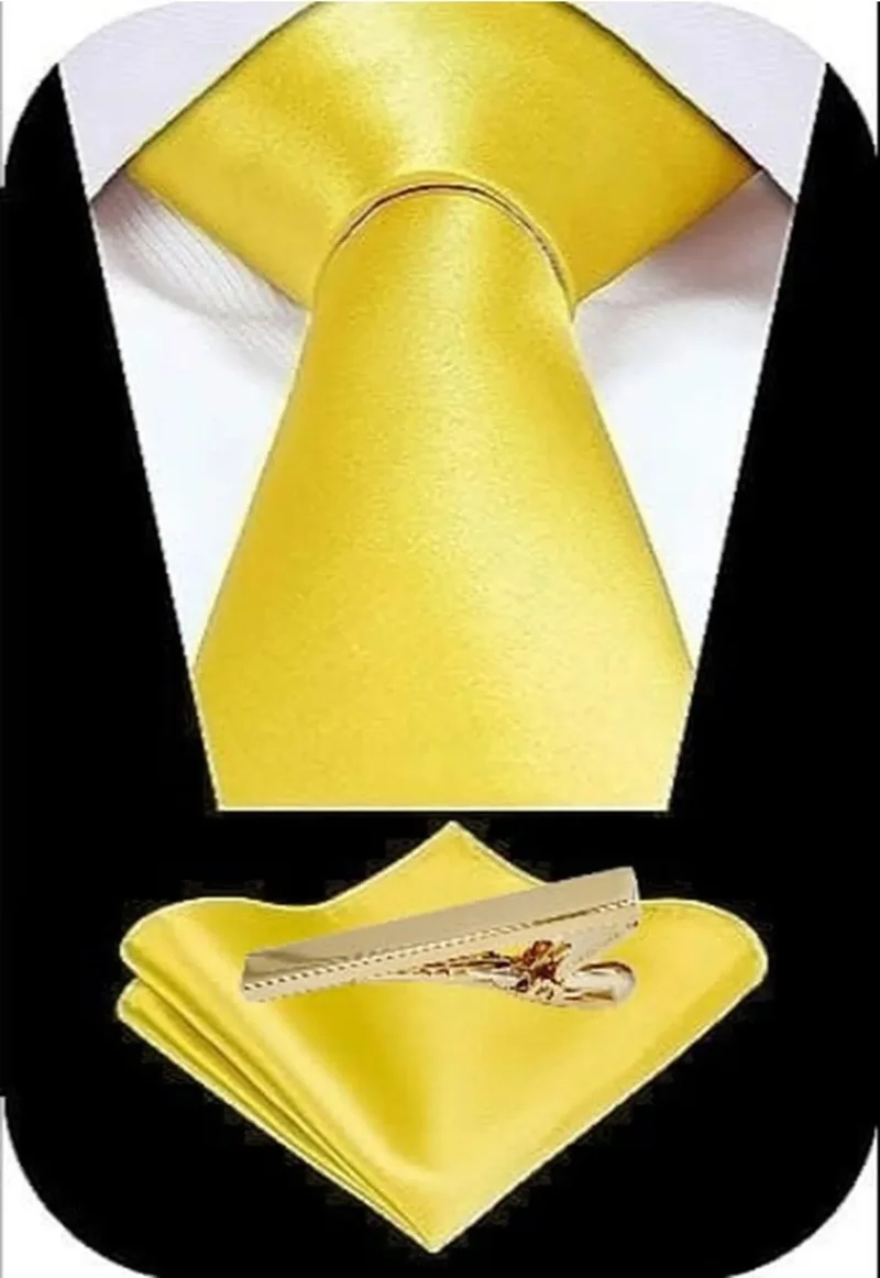 Tezzgelsin Men's Satin Tie Handkerchief and Gold Steel Tie Clip Set