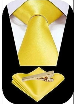Tezzgelsin Men's Satin Tie Handkerchief and Gold Steel Tie Clip Set  - Image 1