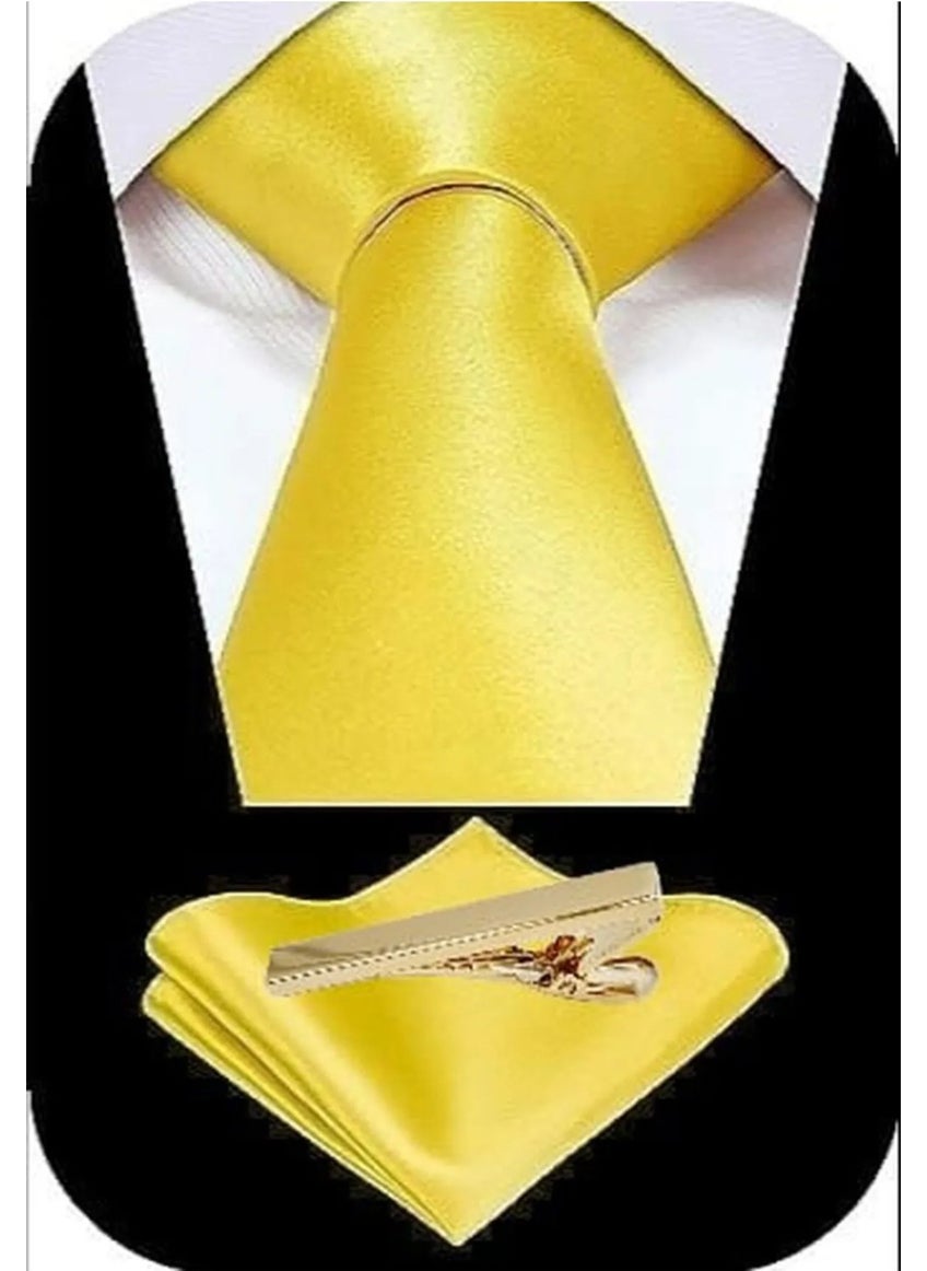 Tezzgelsin Men's Satin Tie Handkerchief and Gold Steel Tie Clip Set  - Image 1