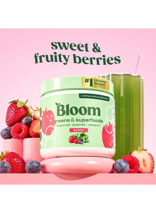 Bloom Nutrition Superfood Greens Powder, Digestive Enzymes with Probiotics and Prebiotics, Gut Health, Bloating Relief for Women, Chlorella, Green Juice Mix with Beet Root Powder, 30 SVG, Berry - Image 2