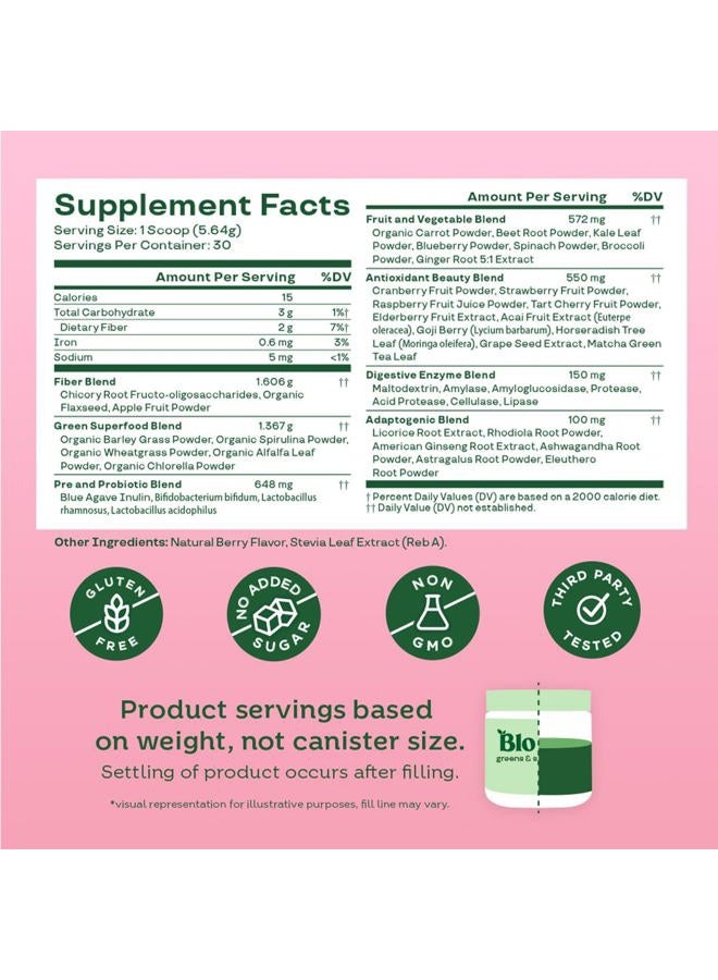 Bloom Nutrition Superfood Greens Powder, Digestive Enzymes with Probiotics and Prebiotics, Gut Health, Bloating Relief for Women, Chlorella, Green Juice Mix with Beet Root Powder, 30 SVG, Berry - Image 5