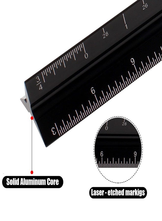DSUWAZU 12" Architectural Scale Ruler, Aluminum Scale, Triangular Ruler, Scale Ruler for Blueprint Imperial Measurements for Architects Engineering Artists, Draftsman Drawing, Laser-Etched Markings.(Black) - Image 2