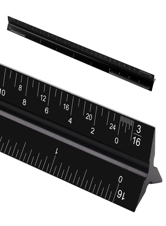 DSUWAZU 12" Architectural Scale Ruler, Aluminum Scale, Triangular Ruler, Scale Ruler for Blueprint Imperial Measurements for Architects Engineering Artists, Draftsman Drawing, Laser-Etched Markings.(Black) - Image 1