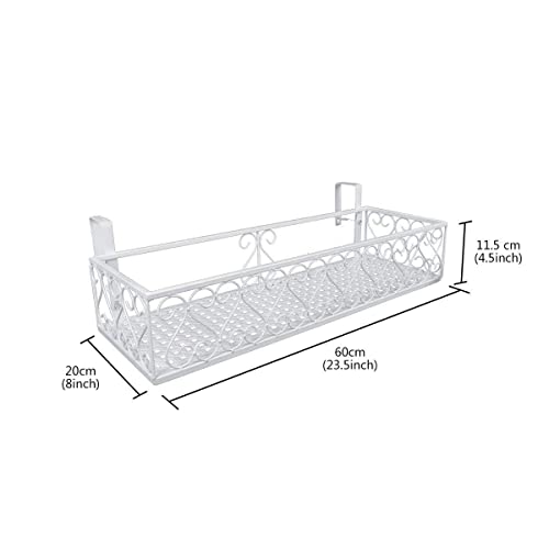Saim Large Hanging Plant Holder Railing Shelf, Metal Fence Planters with Hooks Flower Bucket for Balcony Outdoor Garden Window Porch Patio（23.5x8x4.5 Inch - White - Image 2