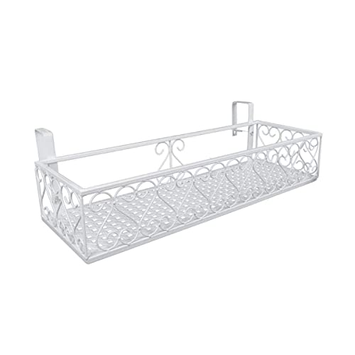 Saim Large Hanging Plant Holder Railing Shelf, Metal Fence Planters with Hooks Flower Bucket for Balcony Outdoor Garden Window Porch Patio（23.5x8x4.5 Inch - White - Image 5