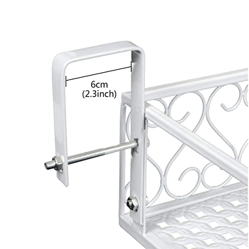 Saim Large Hanging Plant Holder Railing Shelf, Metal Fence Planters with Hooks Flower Bucket for Balcony Outdoor Garden Window Porch Patio（23.5x8x4.5 Inch - White - Image 3