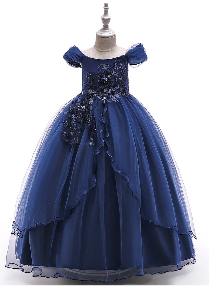 Best Gift Fashion Kid Long Dress For Birthday Wedding Party Blue Color  - Image 1