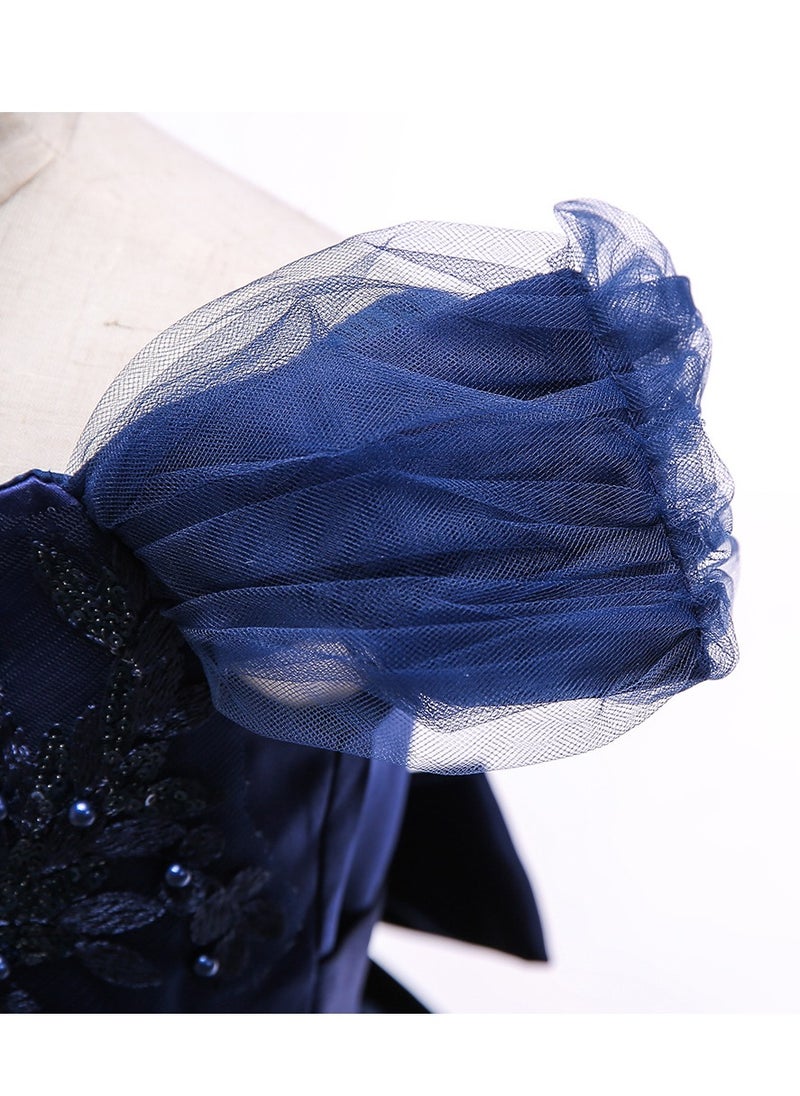Best Gift Fashion Kid Long Dress For Birthday Wedding Party Blue Color  - Image 5