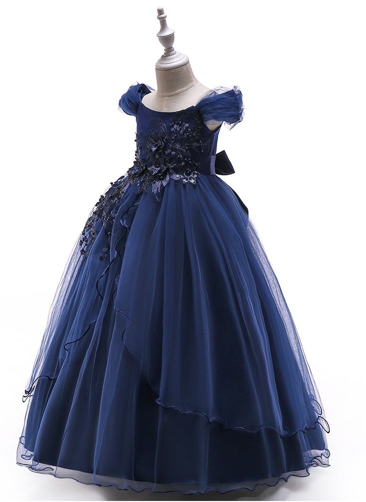 Best Gift Fashion Kid Long Dress For Birthday Wedding Party Blue Color  - Image 2