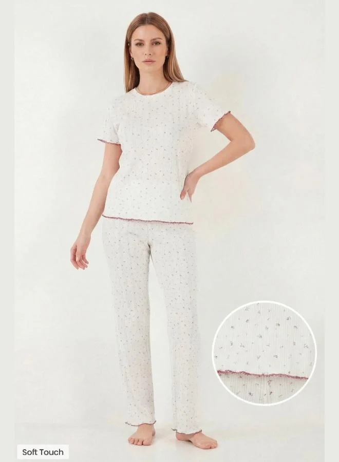 Lela Lela Cotton Regular Fit Crew Neck Short Sleeve Patterned Comfortable Pajama Set for Women PAJAMAS SET 65770753