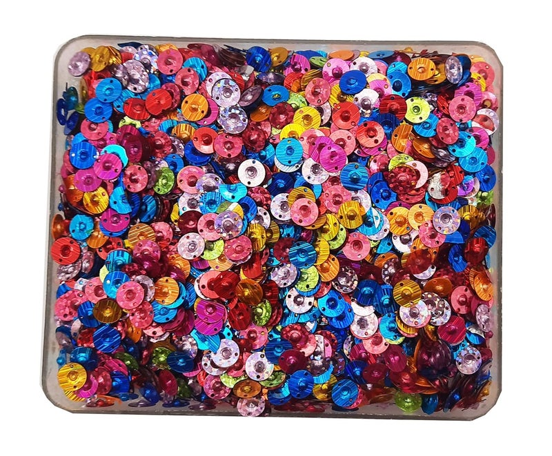 eshoppee 200gm8 mm Multi Colour Round Shape Sequence Sitara for Jewellery Making Embroidery Material Art and Craft DIY kit Glitter Sequence Rhinestones Beads 23 200 gm - Image 1