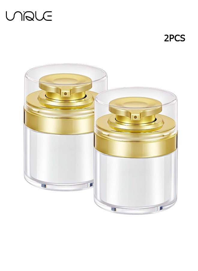 Unique 2 Pcs Cosmetic Jar Cream Jar 50 ML, Travel LeakProof Airless Pump Jars, Refillable Vacuum Cosmetic Containers for Cream Lotion Skincare Toiletries (Gold+White) - Image 1