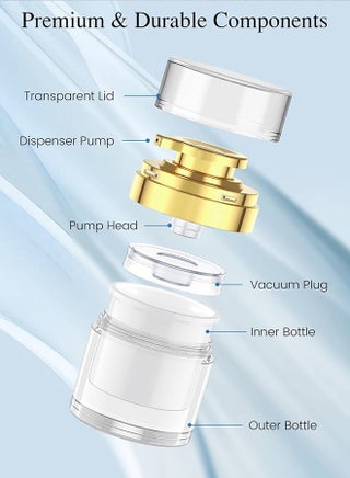 2 Pcs Cosmetic Jar Cream Jar 50 ML, Travel LeakProof Airless Pump Jars, Refillable Vacuum Cosmetic Containers for Cream Lotion Skincare Toiletries (Gold+White) - view 3