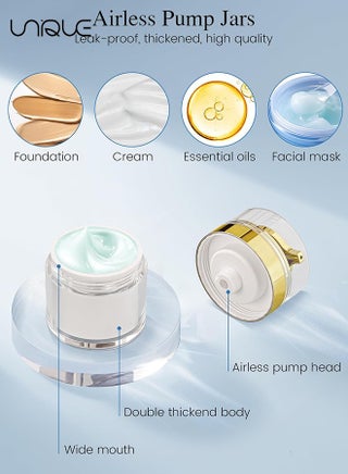 2 Pcs Cosmetic Jar Cream Jar 50 ML, Travel LeakProof Airless Pump Jars, Refillable Vacuum Cosmetic Containers for Cream Lotion Skincare Toiletries (Gold+White) - view 4