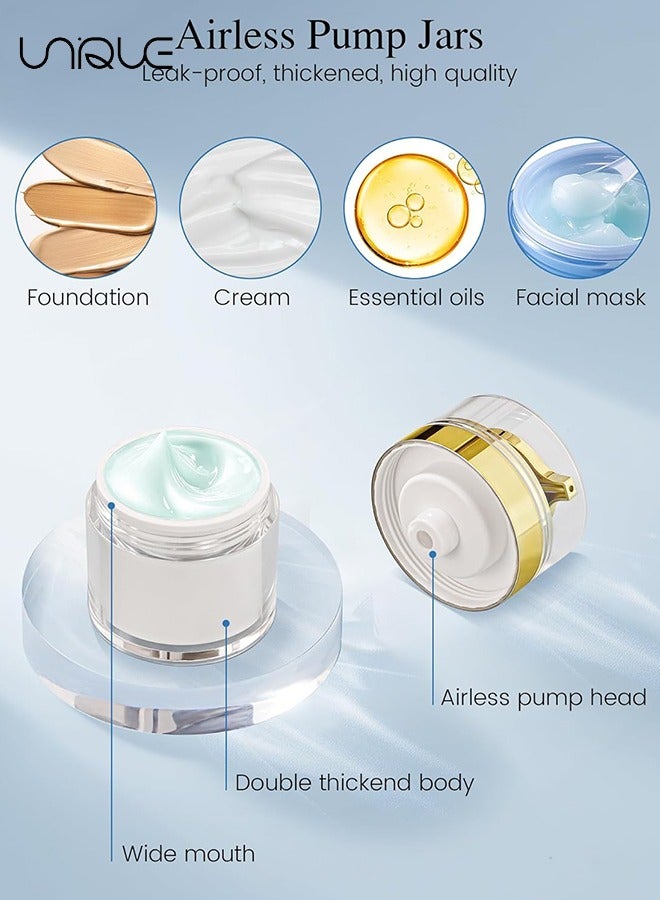 Unique 2 Pcs Cosmetic Jar Cream Jar 50 ML, Travel LeakProof Airless Pump Jars, Refillable Vacuum Cosmetic Containers for Cream Lotion Skincare Toiletries (Gold+White) - Image 4