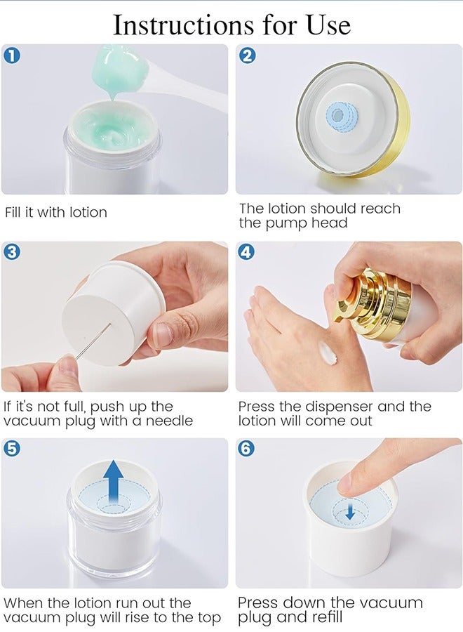 Unique 2 Pcs Cosmetic Jar Cream Jar 50 ML, Travel LeakProof Airless Pump Jars, Refillable Vacuum Cosmetic Containers for Cream Lotion Skincare Toiletries (Gold+White) - Image 5