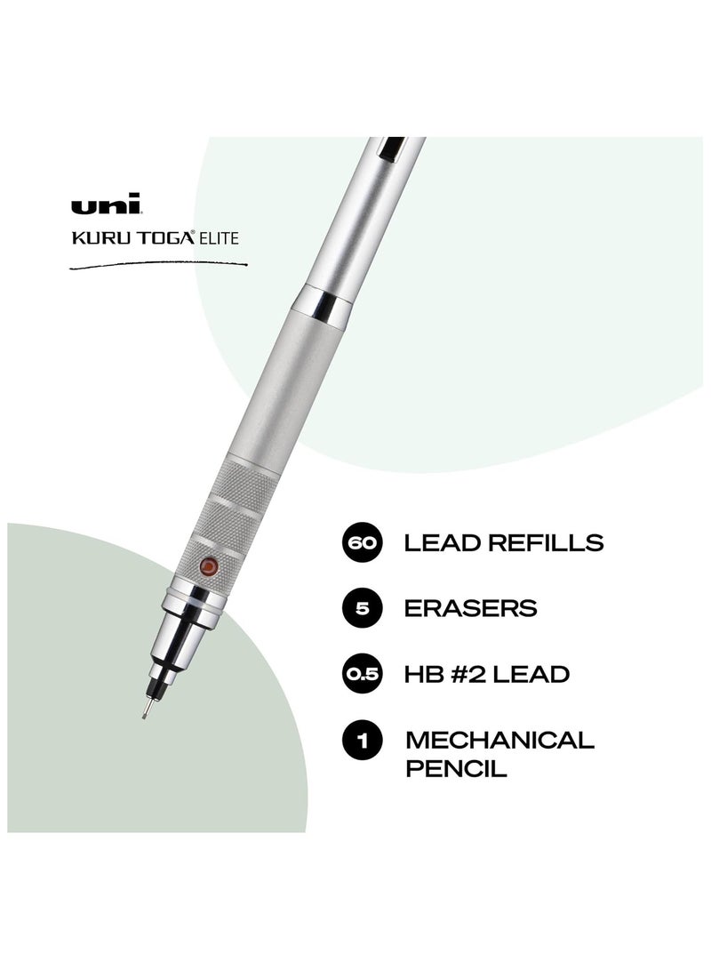 Uni Japanese Kuru Toga Elite Mechanical Pencil – Automatic Lead Rotation System for Balanced and Precise Writing – 0.5mm HB #2 – Premium Silver Design – Single Piece – Mechanical Pencil – Drawing Pencil – School Pencil - Image 2